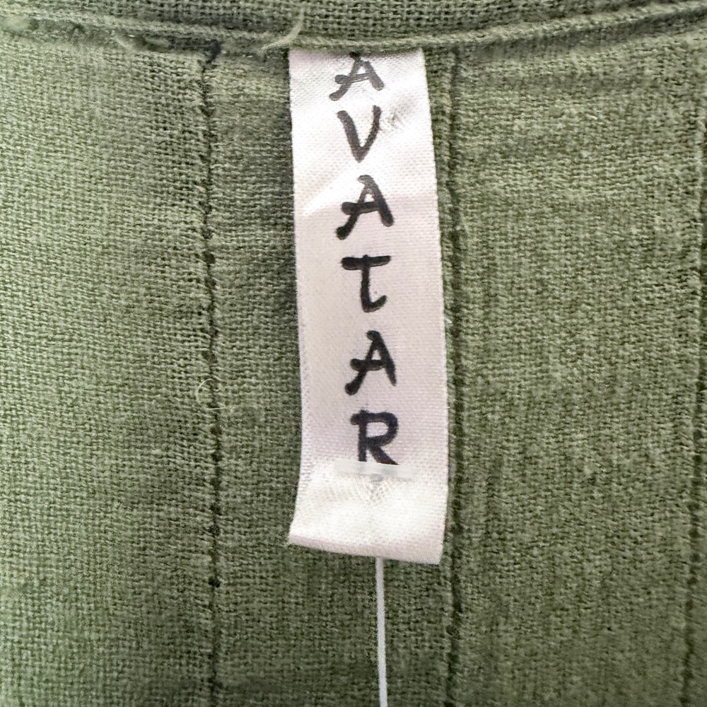 Avatar Tunic Dress Womens Medium Olive Green Pintuck Crinkle Cotton 3/4 Sleeve - Picture 7 of 9